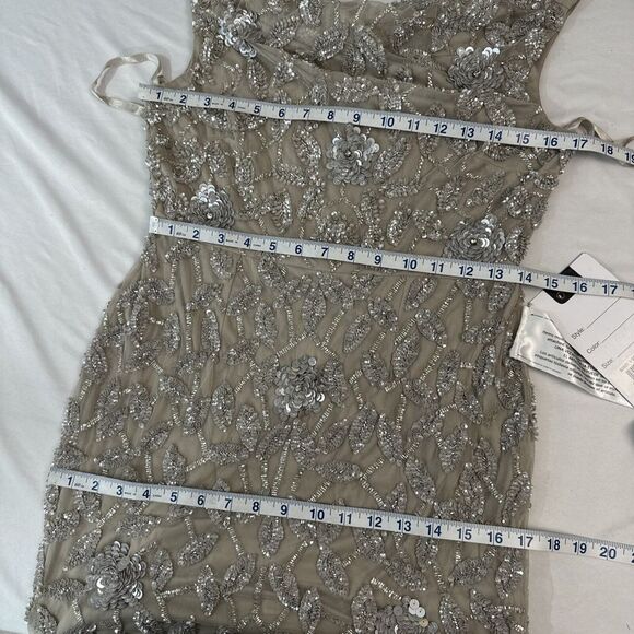 NWT $598 Mac Duggal [ 4 ] 93537 Cowl Neckline Floral Embellished Gown Grey #J304 - Picture 3 of 14